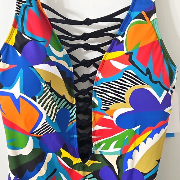 NWT! The Mix Lace Down One Piece Swimsuit Bleu by Rod Beattie Size 12 - Picture 9 of 10